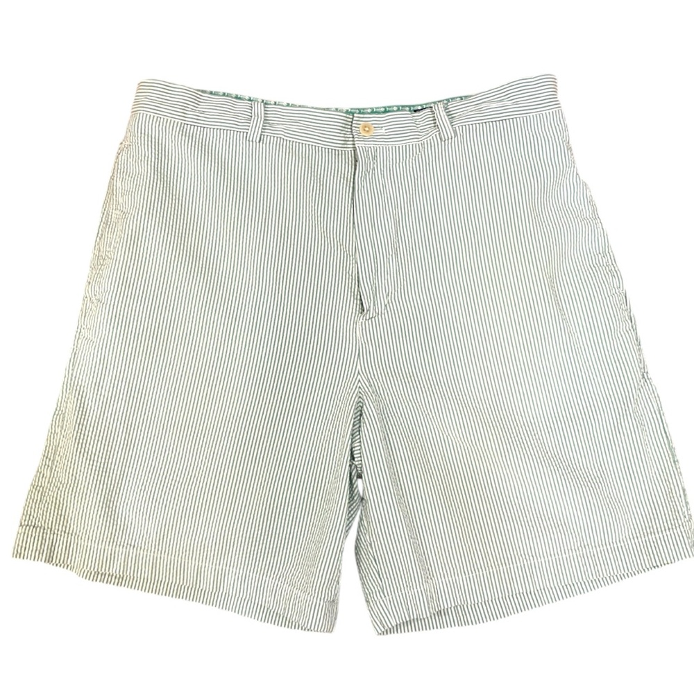 Vineyard Vines Men’s Green and White Flat Front Shorts Sz 34 Seersucker